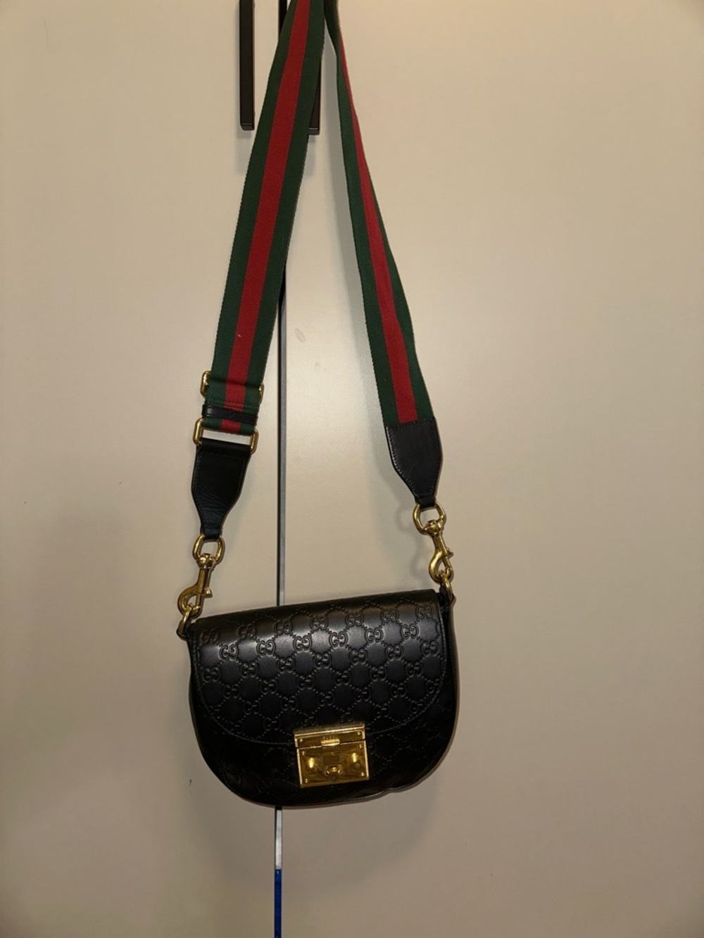 Gucci Black Guccissima Padlock Messenger Bag